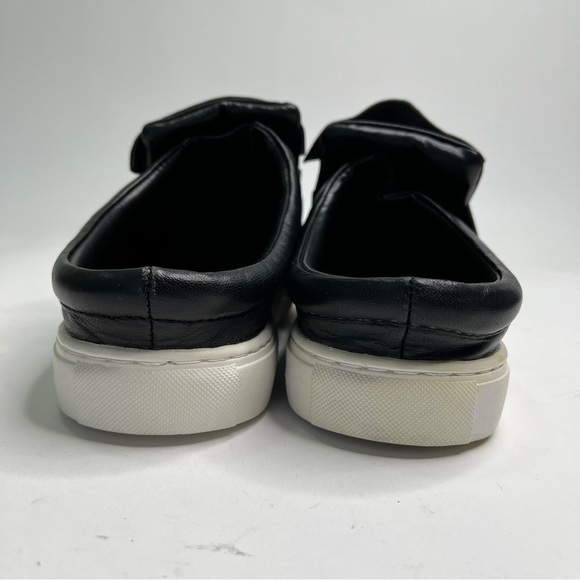 HALOGEN Manny Black Leather Twist Knotted Bow Slip-on White Rubber Sneaker Shoes - Picture 3 of 12
